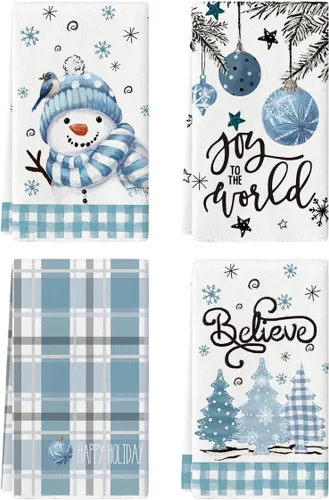 Vista 8 de Artoid Mode Toallas de Cocina y Paños de Cocina Navideños Negros y Rojos con Árbol de Navidad y Muñeco de Nieve, 18x26 Pulgadas, Toallas de Mano