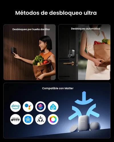 Vista 3 de Smart Lock Ultra con teclado, cerradura de puerta de huellas dactilares, control remoto de aplicación, cerrojo de teclado WiFi integrado, desbloqueo