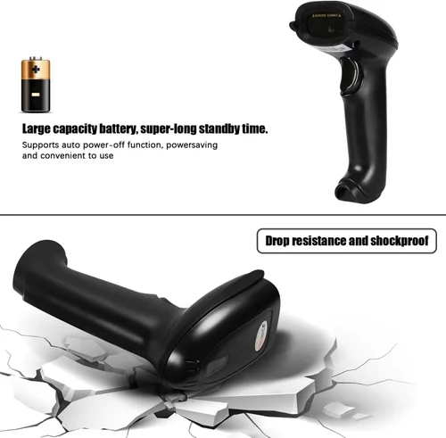 Vista 7 de WoneNice Escáner de código de barras inalámbrico 2.4G - Lector de código de barras inalámbrico de mano 1D para venta al por menor, almacén, Negro