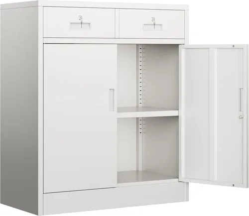 Vista 17 de BESFUR Armario de almacenamiento de metal de 36 pulgadas de alto, gabinete de metal negro con 2 puertas con cerradura y 2 estantes ajustables