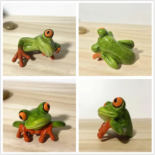 Vista 7 de 2 piezas de decoración de ranas de resina, adorable y divertida figura de rana 3D, regalo creativo de figura de animal, escritorio de oficina