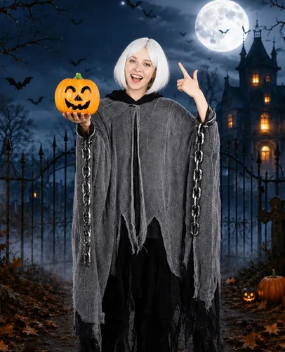 Vista 5 de Disfraz de la parca, capa con capucha de Halloween, disfraces de cosplay de Halloween para adultos
