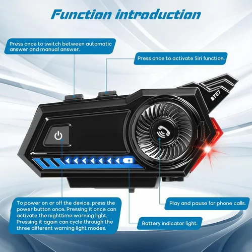 Vista 6 de Casco de motocicleta Bluetooth, Bluetooth 5.3 EDR inalámbrico para motocicleta, respuesta automática, auriculares de alta calidad de sonido
