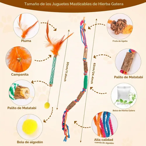 Vista 6 de Juguetes de hierba gatera para gatos de interior – Palitos de Silvervine y juguetes masticables para gatos para limpieza de dientes – Kit de hierba