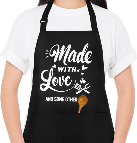 Vista 12 de Delantales divertidos para hombres, delantales de cocina profesionales con dos bolsillos, delantal de chef ajustable, delantal con babero para regalo