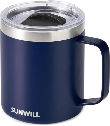 Vista 19 de SUNWILL - Taza de café de viaje con tapa, taza aislada con asa, taza de acero inoxidable de 14 oz para hielo, agua, té, color oro rosa