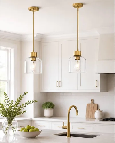 Vista 14 de Luces Colgantes Negras para Isla de Cocina, Accesorios de Luces Colgantes de 7" con Pantalla de Vidrio Transparente, Iluminación Colgante Moderna