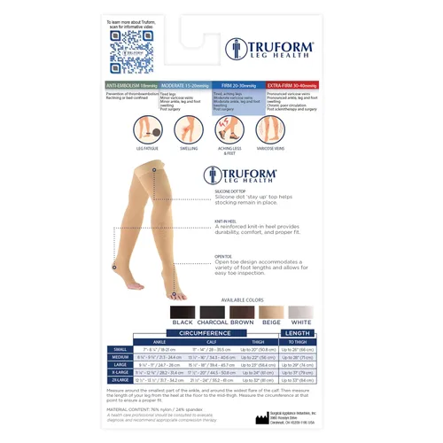 Vista 8 de Truform - Medias de compresión 20-30 mmHg para hombres y mujeres, longitud hasta el muslo, parte superior con lunares, punta abierta, color beige