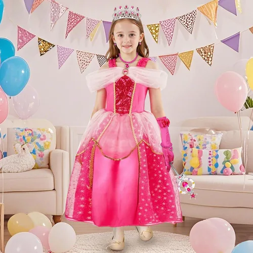 Vista 5 de Meland Vestidos de princesa para niñas, vestido de princesa iluminado para niñas de 3 a 10 años, disfraz para niñas, Halloween, cumpleaños