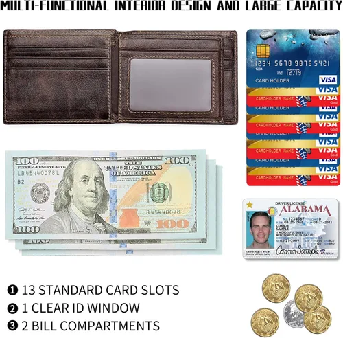 Vista 6 de Swallowmall Mens Wallet RFID Genuine Leather Slim Bifold Wallets For Men Removable ID Windows 11 Cards Holders Gift Box