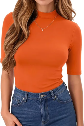 Vista 9 de MANGOPOP - Camiseta de cuello alto falso de manga 3/4 ajustada para mujer 03 Negro