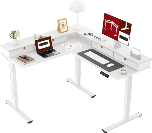 Vista 37 de SANODESK - Escritorio de pie en forma de L, altura ajustable, escritorio de esquina eléctrico, mesa de computadora ajustable de 63 x 48 pulgadas