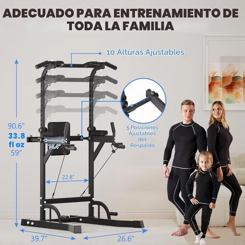 Vista 6 de Power Tower Pull Up Dip Station, Heavy Duty Pull Up Station Dip Bar Station Multi-Function Home Gym Strength Training Fitness Equipment 500LBS