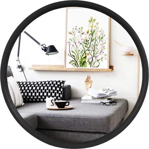 Vista 17 de WallBeyond Espejo redondo negro de madera de 24 pulgadas, espejo de pared circular para baño, espejo de pared redondo para decoración de pared