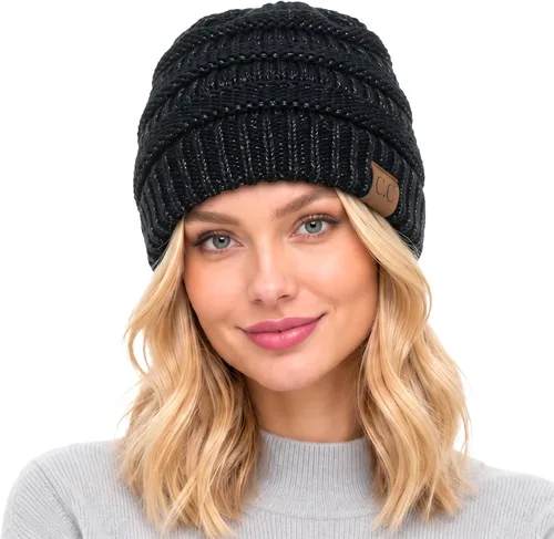 Vista 45 de CC Classic Winter Fall Trendy Chunky Stretchy Cable Knit Beanie Hat 2 tonos púrpura/azul marino