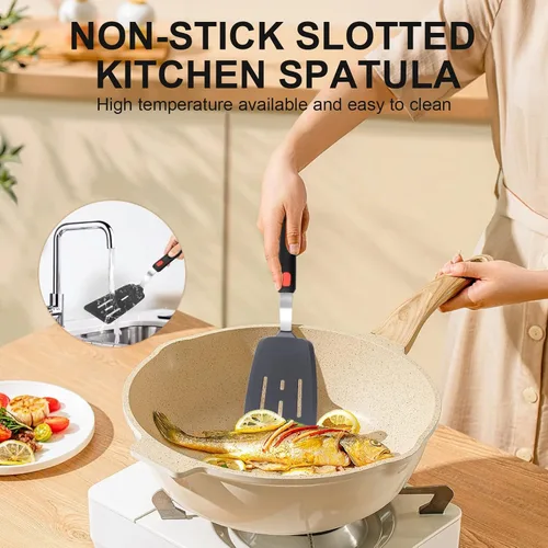 Vista 3 de Juego de 4 espátulas de silicona flexible y pinzas para alimentos de cocina con puntas de silicona, resistente al calor de 600 °F, ideal