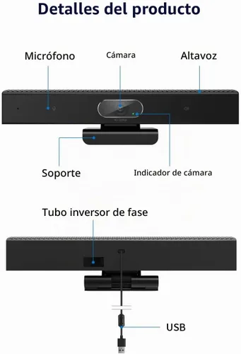 Vista 8 de Cámara de sala de conferencias, 3 en 1, cámara web Full HD de 1080p con micrófono y altavoz, USB Plug and Play, cámara de videoconferencia de gran