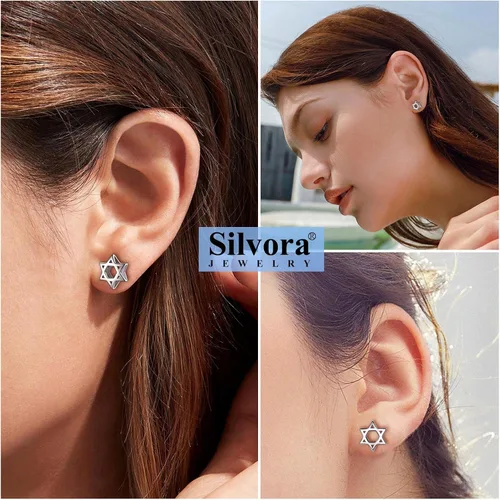 Vista 6 de Silvora Aretes de plata de ley con estrella de DavidOjo de Horus para mujeres, adolescentes y niñas, delicado embalaje de regalo