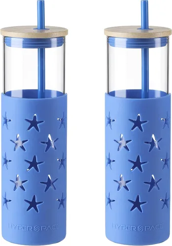 Vista 7 de Hyperspace Botella de agua de vidrio de 20 onzas con funda protectora de silicona y tapa de bambú, vasos de viaje con pajita, sin BPA