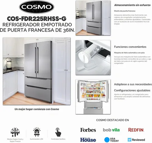 Vista 3 de 36 in. Lumin Coll 22.5 cu. ft. Refrigerador de puerta francesa, acero