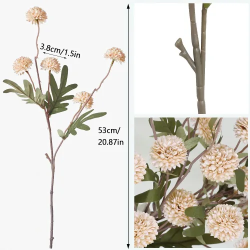 Vista 3 de Mini flores artificiales de crisantemo, 10 tallos de pompón sintético para arreglos de jarrón, decoración del hogar (beige)