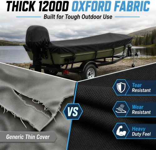 Vista 3 de Jon Boat Cover 16ft Beam Width up to 75",with Motor Cover,Black