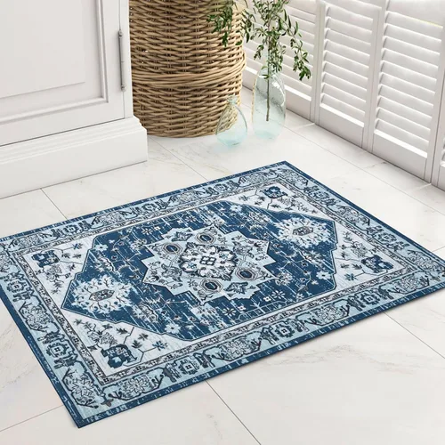 Vista 27 de COZYLOOM Alfombra de área de 2 x 6 pies, tribal, envejecida, para entrada, medallón vintage, alfombra para interiores, alfombra de pelo bajo, suave