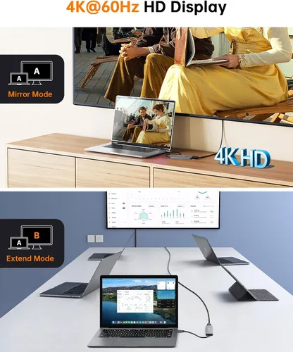 Vista 4 de NOVOO Hub USB C 5 en 1 con adaptador HDMI 4K, 2 puertos USB 3.0, 1 puerto de memoria SD, 1 lector de tarjetas microSD 2 puertos USB 3.0, 1 puerto