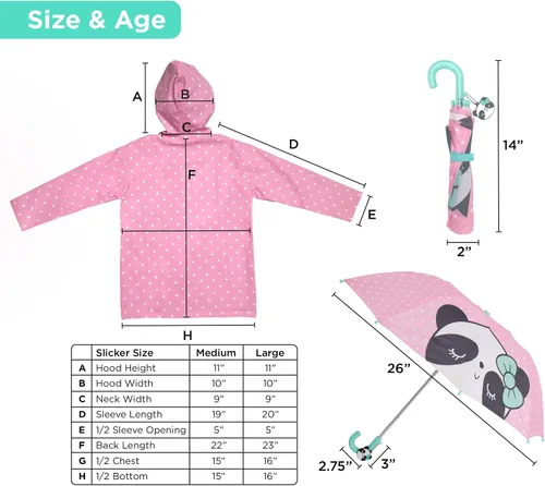 Vista 8 de Kids Umbrella for Girls and Boys & Rain Coats Set -Toddler Umbrellas Kids Raincoat Boys Girls Jacket (3-9 Years)