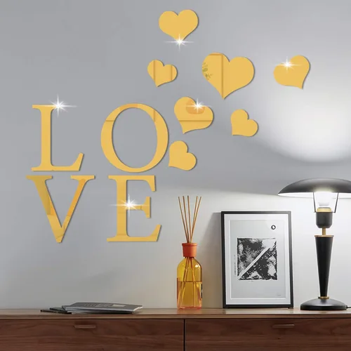 Vista 6 de Calcomanía de pared acrílica 3D, decoración mural en forma de corazón, decoración de pared de arte moderno extraíble para el hogar, sala de estar