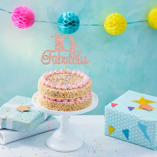 Vista 7 de Gyufise 1 decoración de pastel de 10 y fabulosa decoración de pastel de oro rosa con purpurina de diez y fabulosos adornos para tartas de feliz 10º