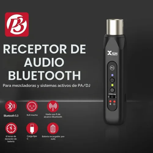 Vista 2 de Xvive Receptor P3 Bluetooth XLR para mezclador de audio, PA activo, sistemas DJ
