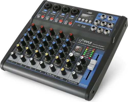 Vista 10 de Pyle Mezclador de audio profesional Placa de sonido Interfaz de sistema de consola de 4 canales USB digital Bluetooth MP3 Entrada de computadora 48V