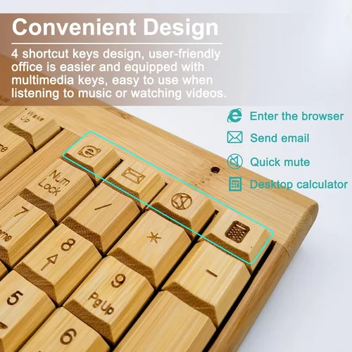Vista 4 de Smart Tech Combo de teclado y mouse inalámbricos de bambú natural de 2,4 GHz para PC