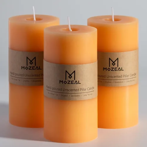 Vista 32 de MOZEAL Juego de 3 velas sin perfume vertidas a mano de 3 x 6 pulgadas, velas tipo pilar sin goteo, combustión de larga duración, aproximadamente 120