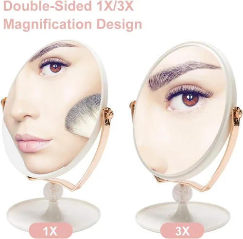 Vista 2 de YEAKE Espejo de tocador de maquillaje con aumento, plástico ABS, doble cara, aumento 3X, giro de 360°, espejo de maquillaje de belleza, espejo