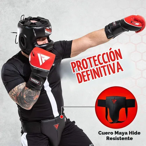 Vista 3 de RDX Protector de ingle para boxeo, Muay Thai, Kickboxing y entrenamiento de MMA, equipo de cuero Maya Hide Abdo para artes marciales, protector Negro