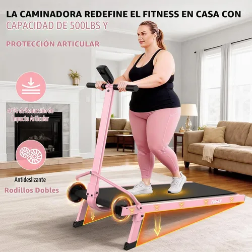 Vista 3 de [Usado] Manual Walking Pad Treadmill with Incline 20%, Foldable Treadmill with Handle Bar, 500lbs Capacity, Non-Electric Fixed Incline, Non-Slip