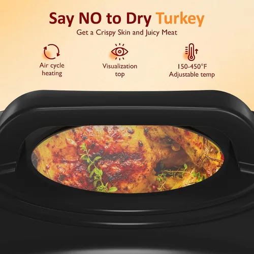Vista 4 de Sunvivi Horno asador eléctrico con tapa visible, horno asador de pavo de 24 cuartos de galón con sartén y estante extraíbles, acero inoxidable