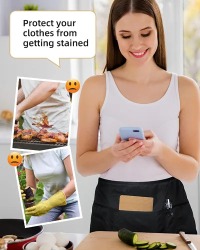 Vista 4 de Xeoxarel Waist Aprons with 4 Pockets, Unisex Waitress Waiter Server Apron for Women and Man Half Black 11.5