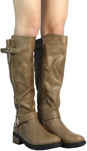 Vista 8 de DREAM PAIRS - Botas de montar de invierno para mujer, cómodas, hasta la rodilla y de pantorrilla ancha
