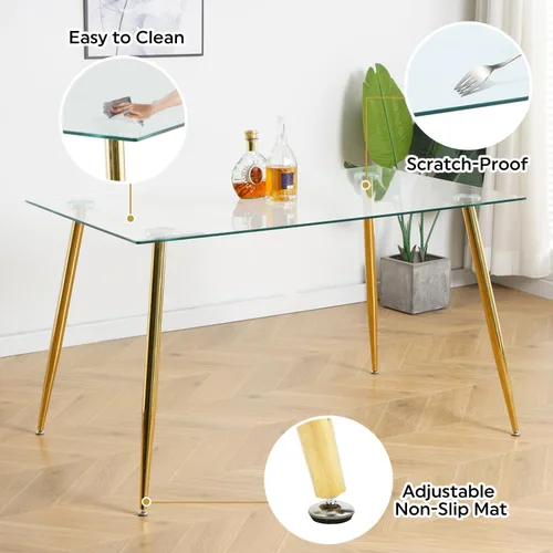 Vista 7 de Juego de mesa de comedor moderno de 51 pulgadas para 4, juego de sillas de mesa de cocina de vidrio para 4, mesa de cocina rectangular con 4 sillas