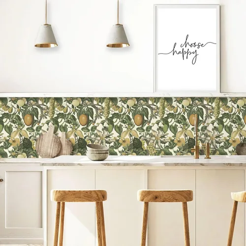 Vista 9 de Wudanye Papel Tapiz de Cáscara de Fruta Verde Despegar y Pegar Papel de Contacto Floral 16.9in×196.8in Papel Tapiz Autoadhesivo Boho Hoja Tropical