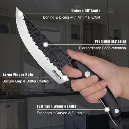 Vista 4 de Huusk Cuchillos coleccionables Cuchillo de chef y cuchillo de carne con funda de cuero y caja de regalo..