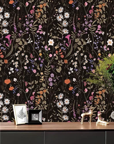 Vista 10 de JiffDiff Papel tapiz floral despegar y pegar 118" x 17.3" Farm Floral Wildwood papel adhesivo para pared oscuro autoadhesivo papel de contacto