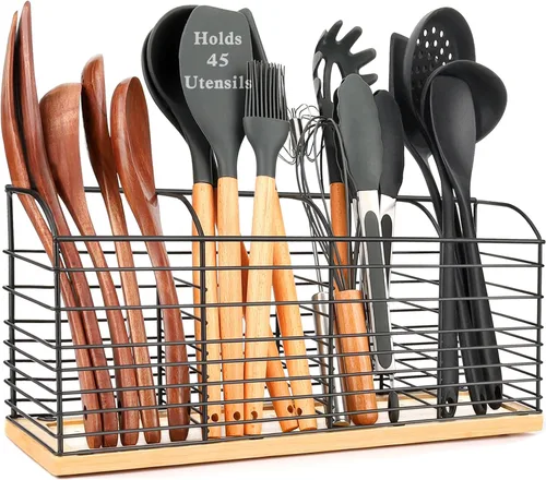 Vista 7 de Soporte grande para utensilios de cocina de 4 compartimentos con base de tierra de diatomeas