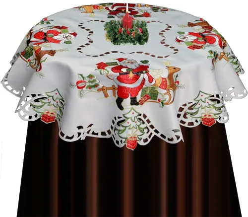 Vista 10 de Creative Linens Juego de 4 manteles individuales bordados de Navidad con Papá Noel, reno, flor de pascua, 11 x 17 pulgadas, color blanco