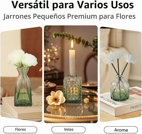 Vista 5 de RUCKACE Jarrones de brotes a granel 22 jarrones pequeños de vidrio verde jarrones de flores a granel para centro de mesa, boda, decoraciones