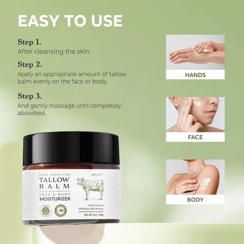 Vista 7 de Sarga de ternera para la piel, sebo de res y bálsamo de miel, hidratante facial de sebo nutre e hidrata la piel, bálsamo alimentado con pasto