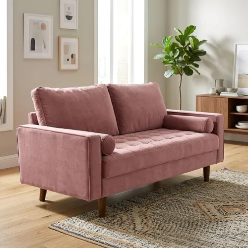 Vista 58 de Container Furniture - Sofá de piel sintética para la sala de estar moderna con cojines extraíbles y patas de madera maciza, sofá estilo lujoso